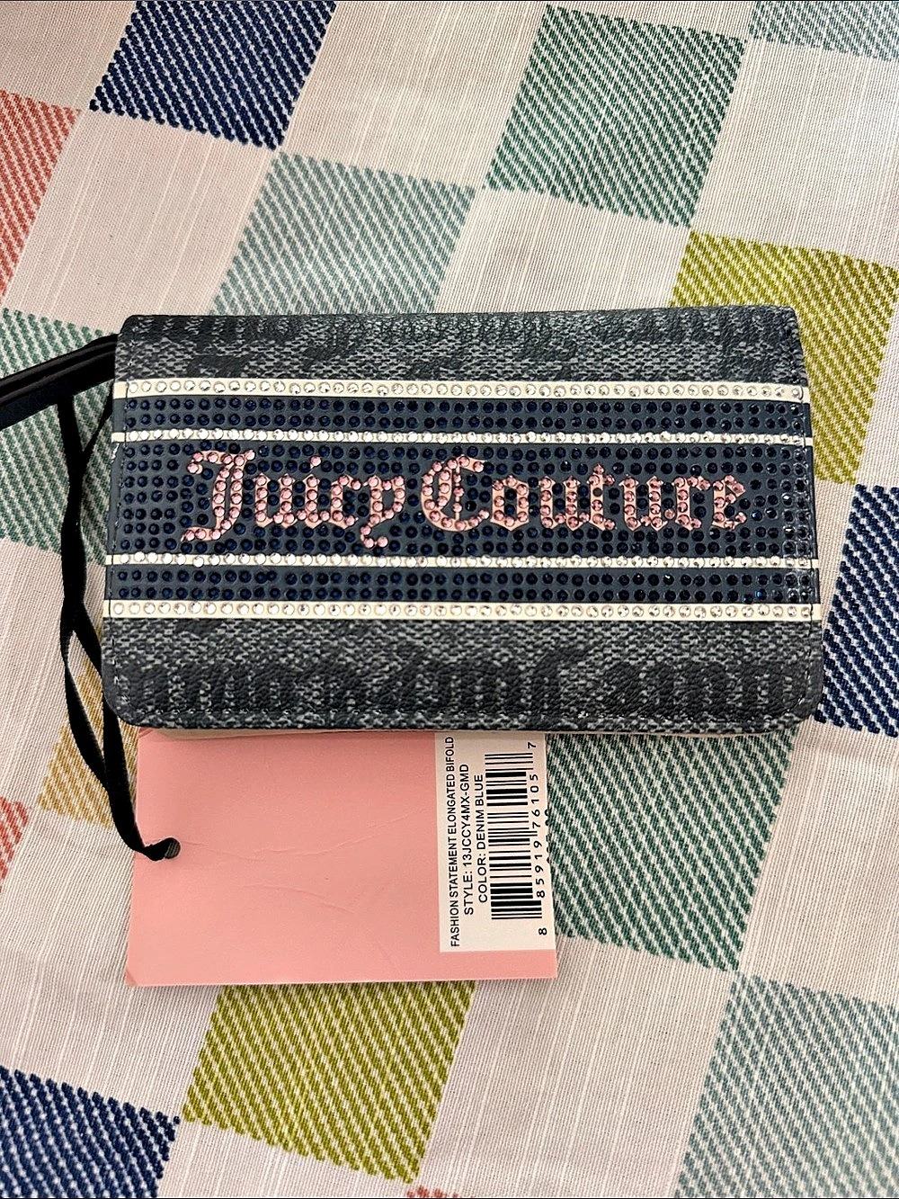 Juicy Couture Fashion Statement Elongated Bifold Wallet Blue & White